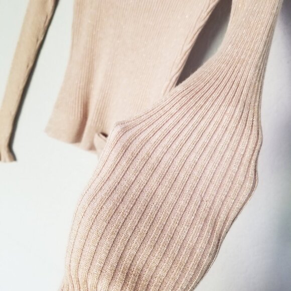 RED Valentino Champagne Rose Gold Lurex Rib Knit Bow Ruffle Fitted Sweater Wool - Picture 8 of 16